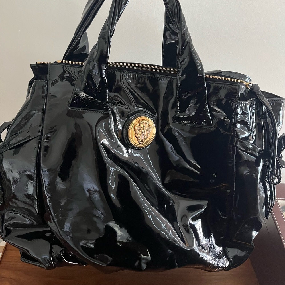 Gucci Black Patent Leather Hysteria Large Tote